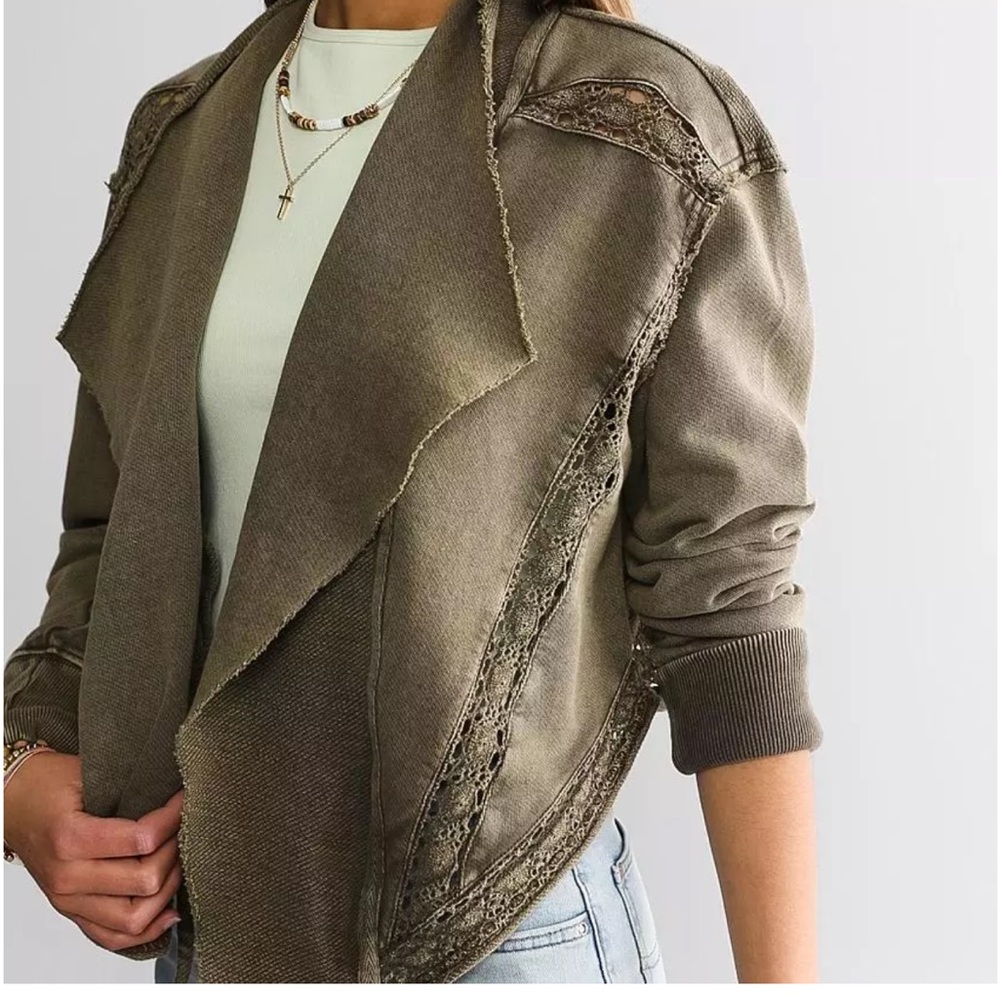 We The Free Lost Cause 100% Cotton Olive Green Cropped Tie Front Cardigan XS - Picture 2 of 11